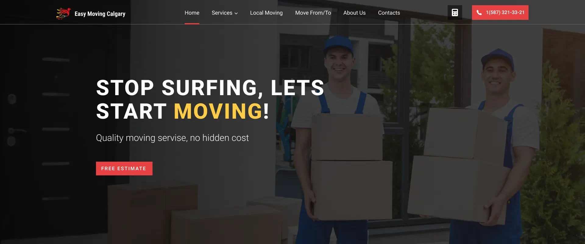 Easy Moving Calgary website homepage — web design case study