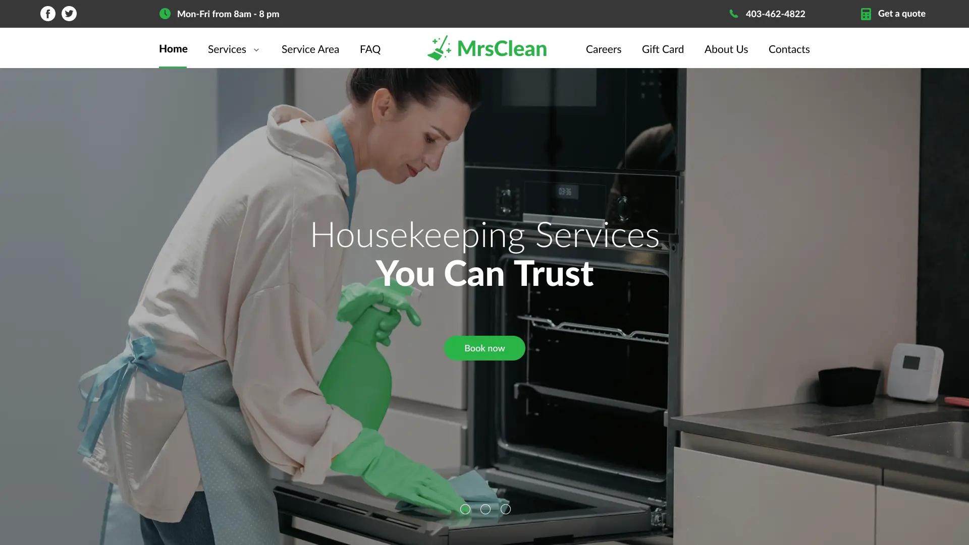 Mrs. Clean website homepage — web design case study