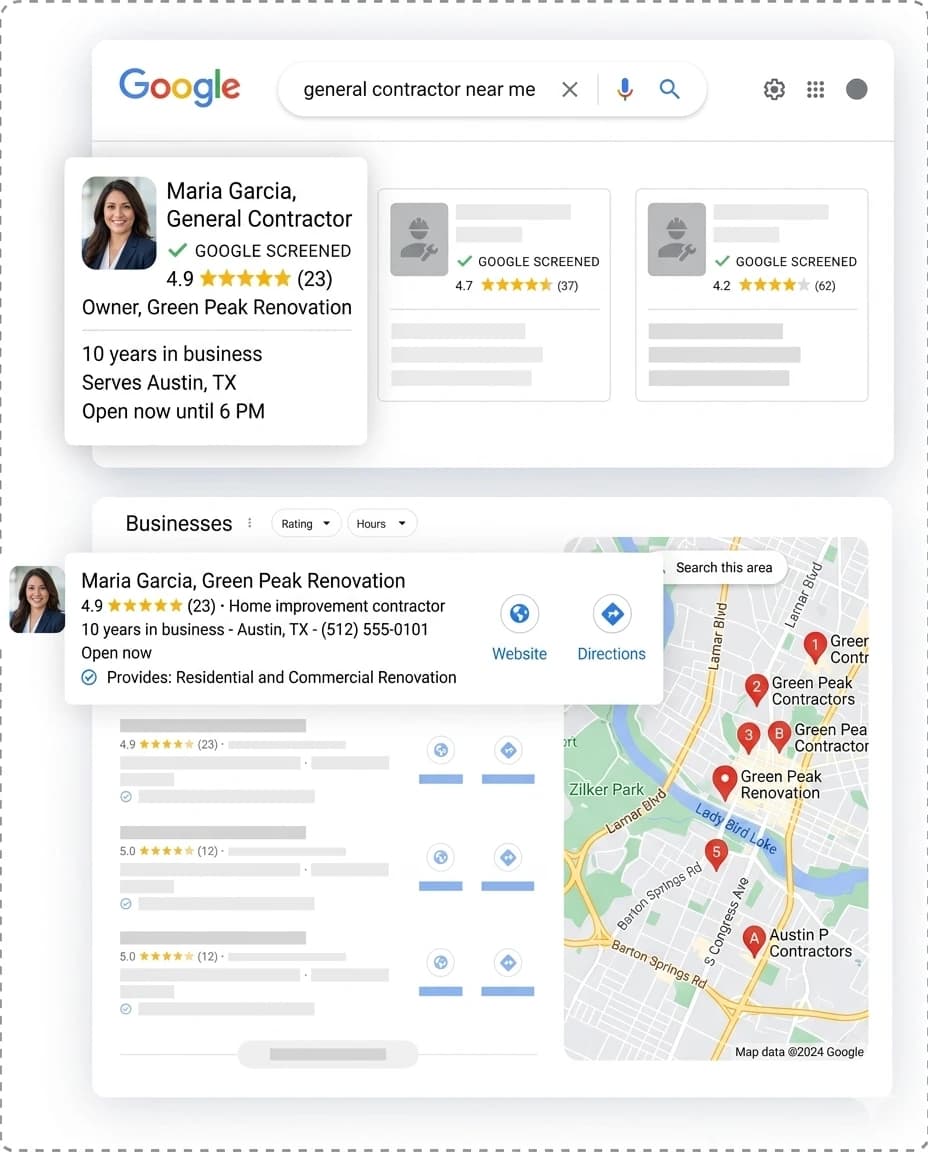 Google Map Pack results for a 'real estate lawyer near me' search in Calgary, showing the three local SEO results above the organic links